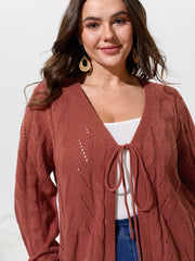 Tie Front Cutout Cable Knit Cardigan