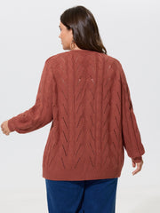 Tie Front Cutout Cable Knit Cardigan