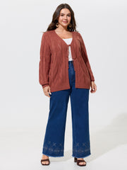 Tie Front Cutout Cable Knit Cardigan