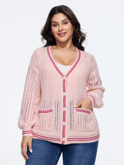 Cutout Contrast Trim Button Front Cardigan