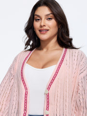 Cutout Contrast Trim Button Front Cardigan