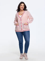 Cutout Contrast Trim Button Front Cardigan