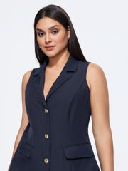 Lapel Collar Metal Button Front Sleeveless Mini Dress