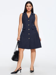 Lapel Collar Metal Button Front Sleeveless Mini Dress
