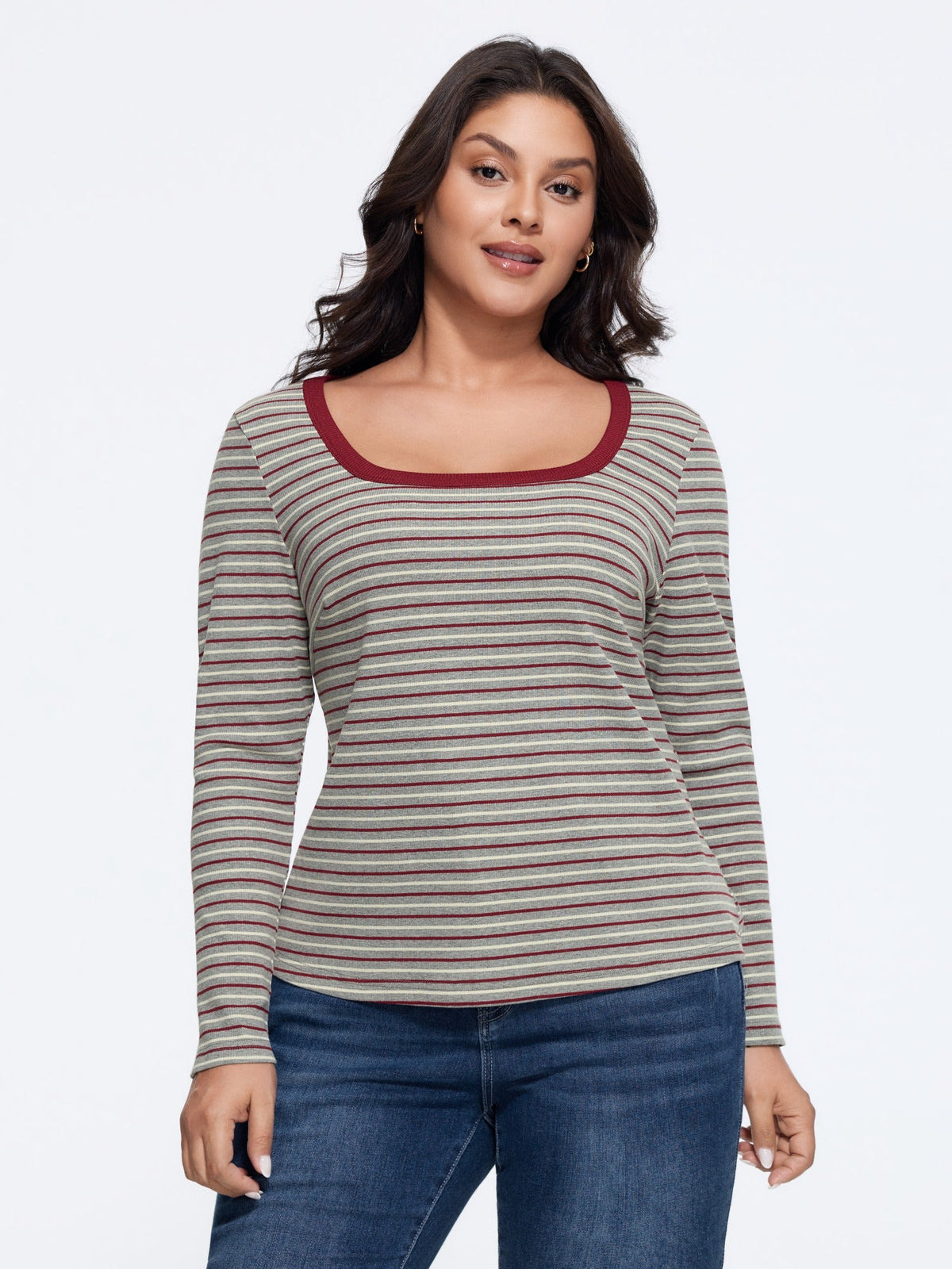 Supersoft Stretch Square Neck Retro Stripe T‑Shirt