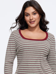 Supersoft Stretch Square Neck Retro Stripe T‑Shirt