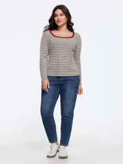 Supersoft Stretch Square Neck Retro Stripe T‑Shirt