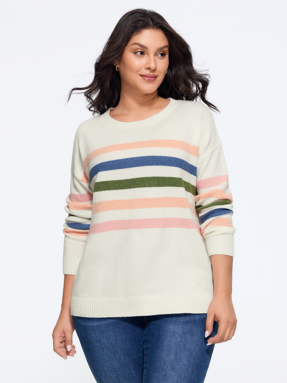 Contrast Striped Crew Neck Loose Fit Pullover