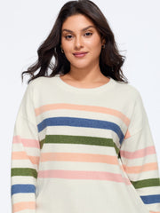 Contrast Striped Crew Neck Loose Fit Pullover