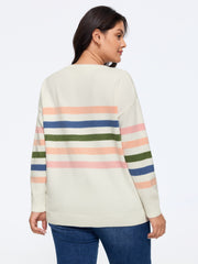Contrast Striped Crew Neck Loose Fit Pullover