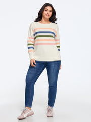 Contrast Striped Crew Neck Loose Fit Pullover