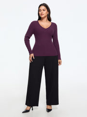 Supersoft V‑Neck Cut‑Out Arm Fitted Pullover