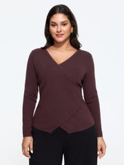 Supersoft Wrap Neck Asymmetrical Hem Pullover