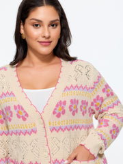 Floral Jacquard Pocket Cut Out Cardigan