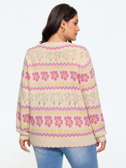 Floral Jacquard Pocket Cut Out Cardigan