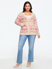 Floral Jacquard Pocket Cut Out Cardigan