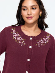 Floral Embroidered Scallop Trim Cardigan