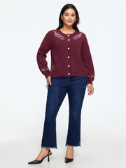 Floral Embroidered Scallop Trim Cardigan