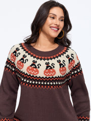 Supersoft Cat Pumpkin Fair Isle Jacquard Pullover