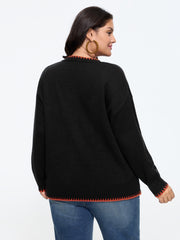 Crew Neck Jack‑O‑Lantern Jacquard Contrast Pullover