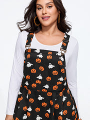 Ghost Pumpkin Print Adjustable Strap Overall Mini Dress