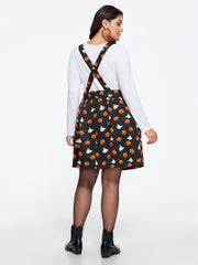 Ghost Pumpkin Print Adjustable Strap Overall Mini Dress