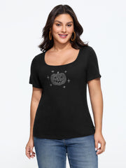 Stretch Rhinestone Jack-O-Lantern T-Shirt