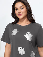 Stretch Crew Neck Ghost Print T‑Shirt