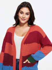 Textured Color‑Block Pocket Open Front Cardigan
