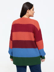 Textured Color‑Block Pocket Open Front Cardigan