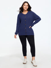 Crew Neck Button‑Down Cable Knit Cardigan