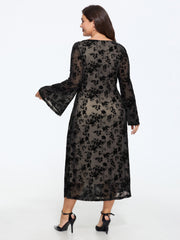 Stretch Mesh Flocked Midi Dress
