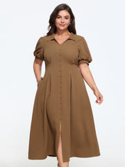 Textured Button Detail Placket Midi Dress