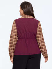 Plaid Collar Pleated Peplum Hem Blouse