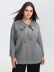 Supersoft Bowknot Neckline Ribbed Cut-Out Pullover