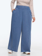 Stretch Washed Shirred Waist Wide Leg Pants