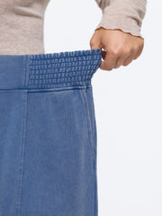 Stretch Washed Shirred Waist Wide Leg Pants