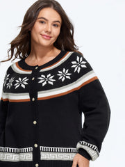 Snowflake Fair Isle Button‑Front Cardigan