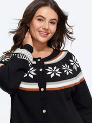 Snowflake Fair Isle Button‑Front Cardigan