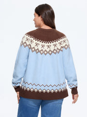 Retro Bow & Diamond Pattern Color Contrast Pullover