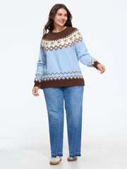 Retro Bow & Diamond Pattern Color Contrast Pullover