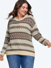 Vintage Geometric Pattern Crew Neck Pullover