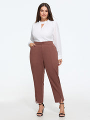 Stretch Front Seam Split Hem Straight Leg Pants