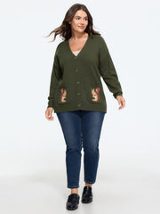 Supersoft Squirrel Jacquard Button‑Front Pocket Cardigan