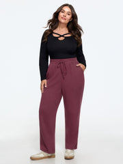Stretch Drawstring Waist Waffle Knit Straight Leg Pants