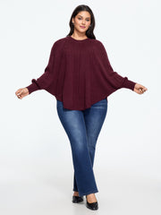 Batwing Sleeve Curved Hem Cable Knit Pullover