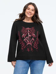 Mushroom Fern Jacquard Print Flare Sleeve Pullover