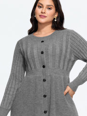 Button‑Front Peplum Hem Ribbed Knit Pullover
