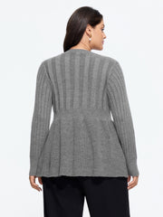 Button‑Front Peplum Hem Ribbed Knit Pullover