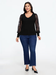 Supersoft Sheer Floral Lace Puff Sleeve Pullover